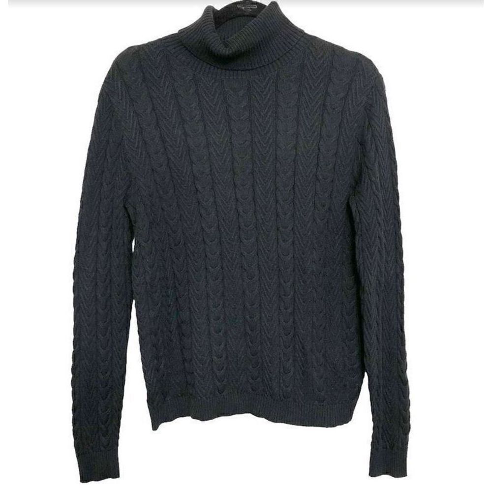 Lands' End Sz M Women's Navy Blue Chunky Knit Long Sleeve Turtleneck Sweater
